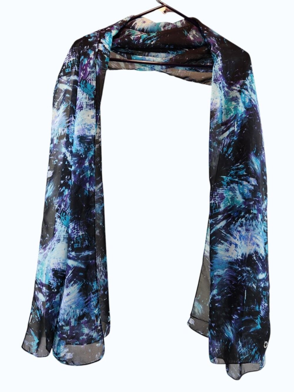Calvin Klein Sheer Shawl Scarf Blue Black Abstract Logo Tag 72x28 Rectangle